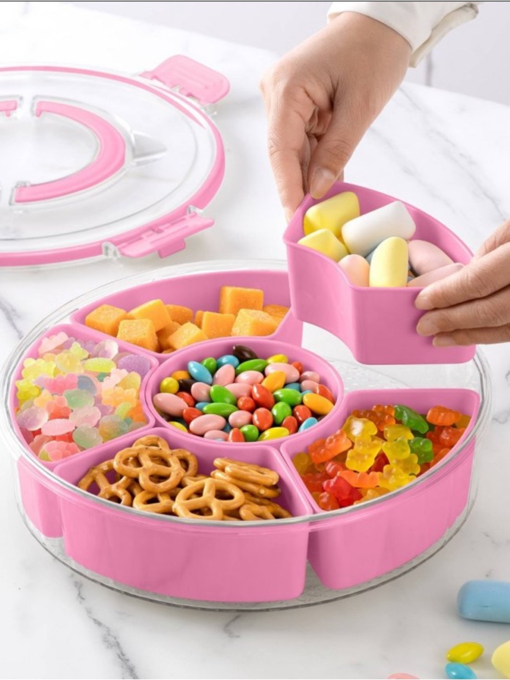 CWC Large Pink Rotating Snack Box 6 Compartment Lazy Susan New - Picture 3 of 7